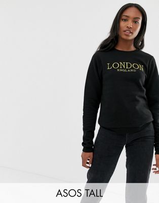 ASOS DESIGN - Tall - Boyfriend sweater met gouden London-borduursel-Zwart