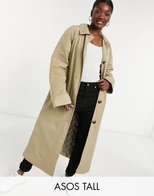 ASOS DESIGN Tall boyfriend trench with quilted liner in stone