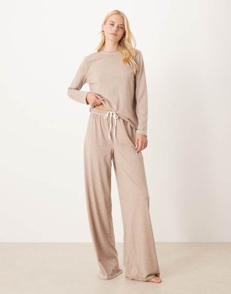 ASOS DESIGN Tall – Brązowa melanżowa piżama: koszula z długim rękawem i spodnie z szerokimi nogawkami - view 1