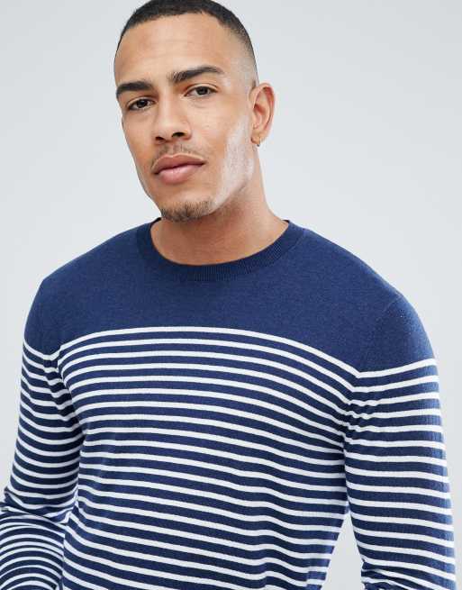 ASOS DESIGN Tall breton stripe sweater in navy, 3 of 4