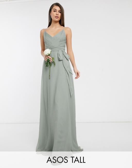 ASOS DESIGN Tall Bridesmaid cami maxi dress with ruched bodice and tie waist