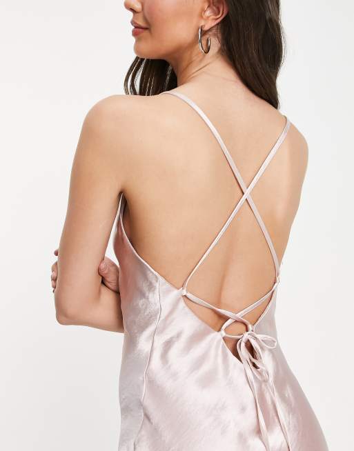 ASOS DESIGN Bridesmaid lace-up back maxi slip dress in sage green