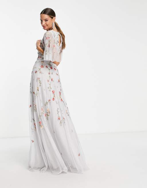 ASOS DESIGN Bridesmaid floral embroidered dobby mesh flutter sleeve maxi  dress #afflin…