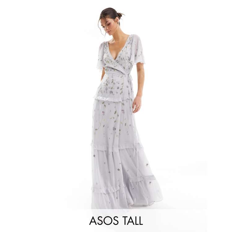 ASOS DESIGN Bridesmaid floral embroidered dobby mesh flutter sleeve maxi  dress #afflin…