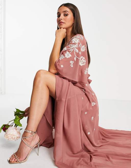 Asos design embroidered wrap maxi clearance dress