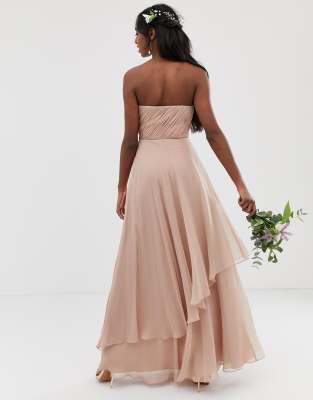 asos design bridesmaid maxi bandeau dress with soft layered skirt