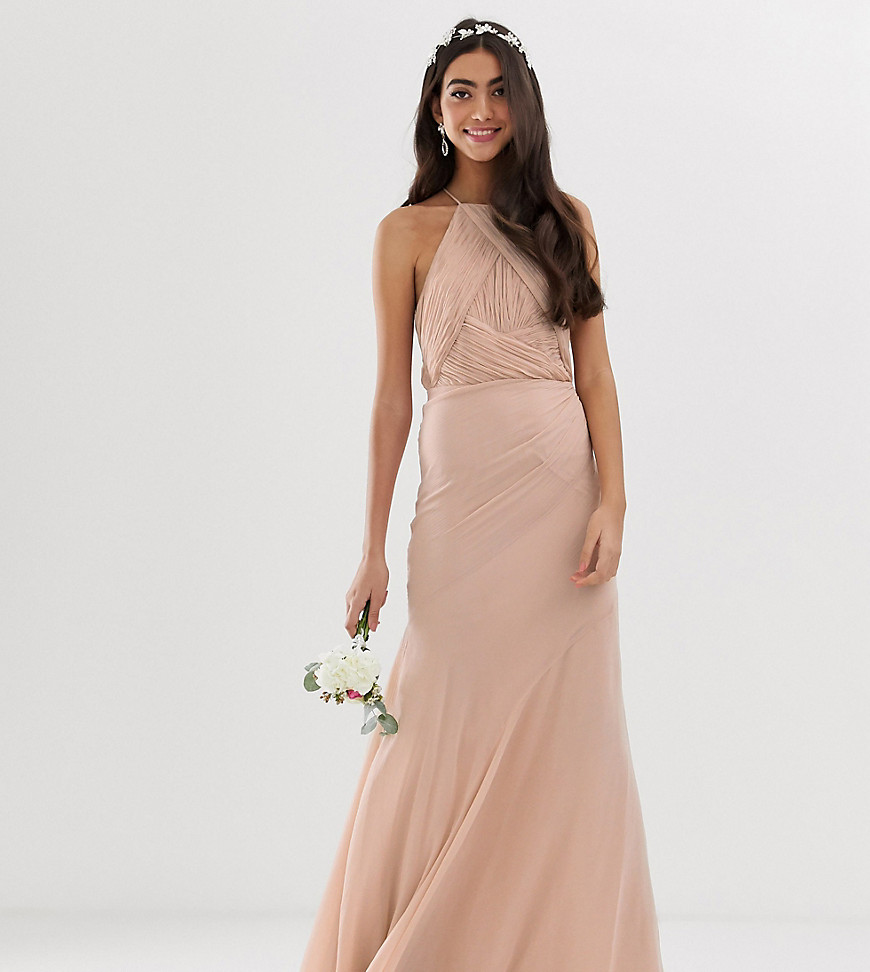ASOS DESIGN Tall Bridesmaid pinny bodice maxi dress with fishtail skirt-Grey