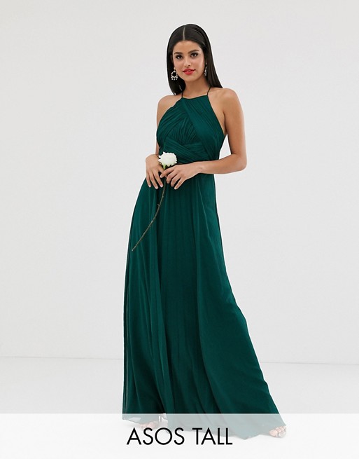 ASOS DESIGN Tall Bridesmaid pinny maxi dress with ruched bodice