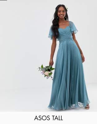 Asos design bridesmaid pleated bodice maxi dress with sales flutter sleeve