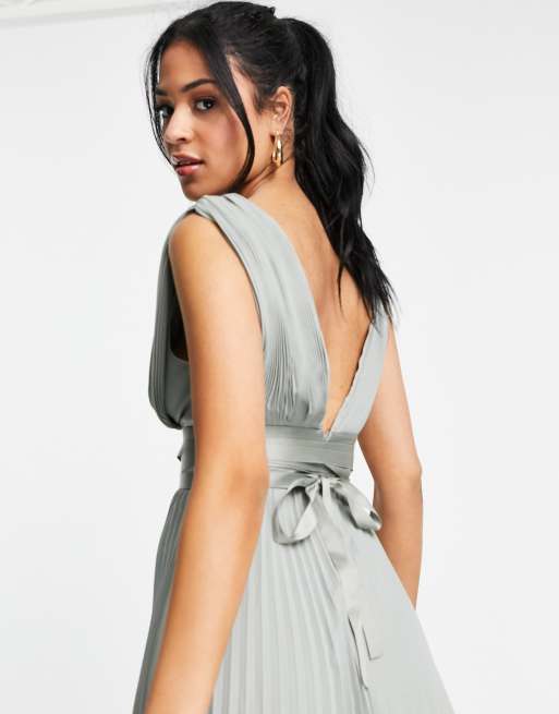 ASOS DESIGN Tall Bridesmaid pleated cami maxi dress with satin wrap waist |  ASOS
