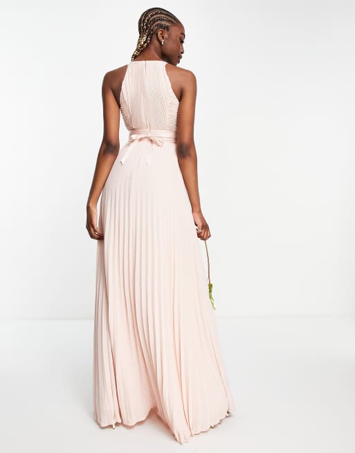 ASOS DESIGN Tall Bridesmaid pleated pinny maxi dress with satin wrap waist, 2 of 4