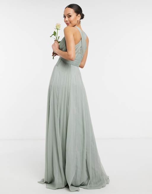 ASOS DESIGN Bridesmaid ruched bodice drape maxi dress with wrap waist, Blue  