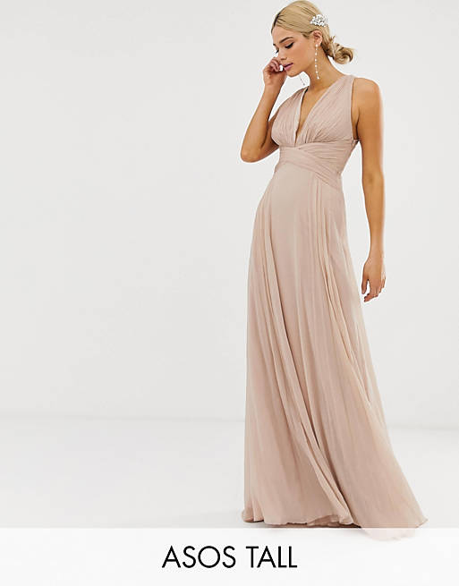  Tall Bridesmaid ruched bodice drape maxi dress with wrap waist 