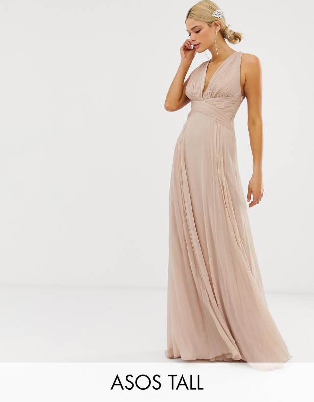 ASOS DESIGN Tall Bridesmaid ruched bodice drape maxi dress with wrap waist