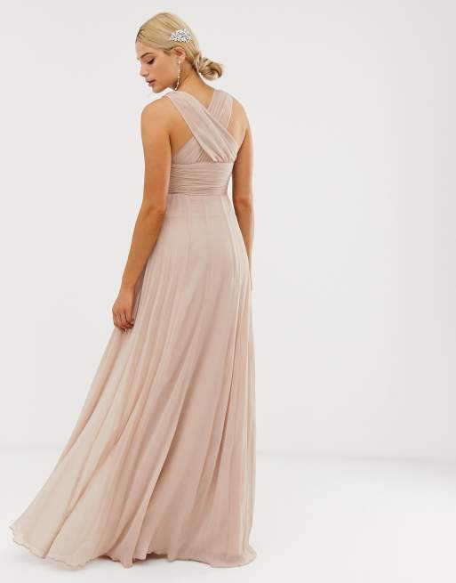 ASOS DESIGN Tall Bridesmaid ruched bodice drape maxi dress with wrap waist, 2 of 4