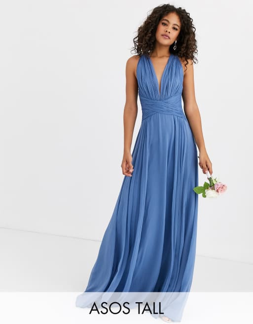 ASOS DESIGN Tall Bridesmaid ruched bodice drape maxi dress with wrap ...