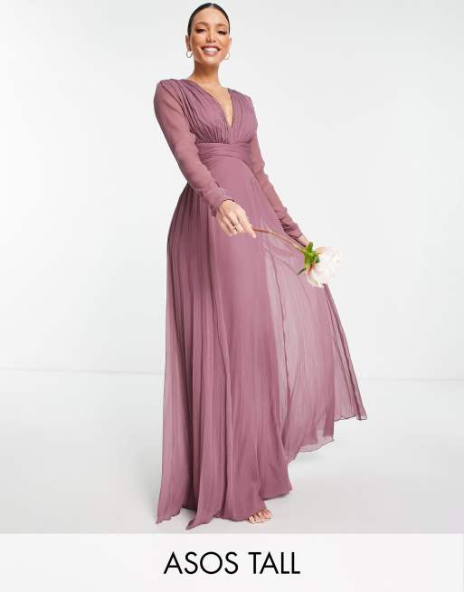 ASOS DESIGN Tall Bridesmaid ruched waist maxi dress with long sleeves ...