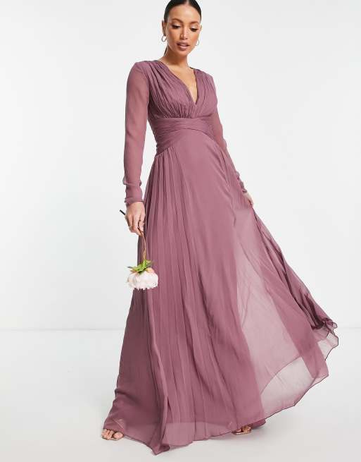 Long sleeve 2024 mauve bridesmaid dress