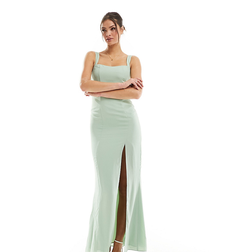 Asos Tall Asos Design Tall Bridesmaid Sweetheart Button Back Detail Maxi Dress In Sage-green