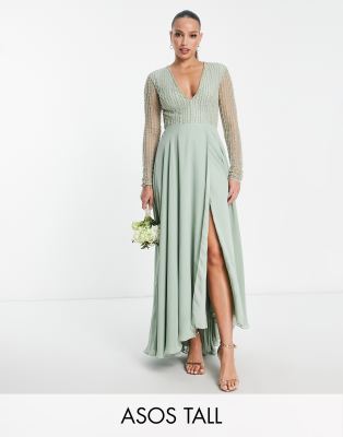 ASOS DESIGN Tall Bridesmaids linear embellished bodice maxi dress with wrap skirt - ASOS Price Checker