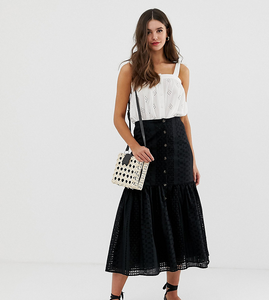 ASOS DESIGN Tall broderie midi skirt with dropped waist-White