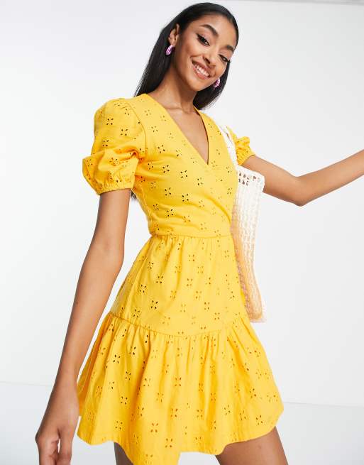 Asos yellow shop wrap dress