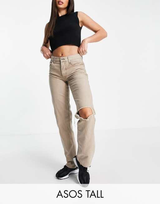 ASOS DESIGN Tall - Broek in jaren 90-stijl met lage taille en rechte pijpen in kiezelkleur