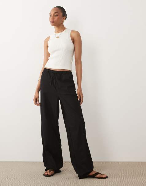ASOS DESIGN Tall - Broek met linnenlook en elastische taille in zwart - view 1