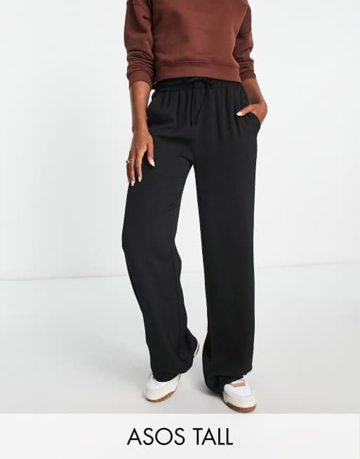 ASOS DESIGN Tall - Broek met wijde pijpen en trekkoordtaille in zwart