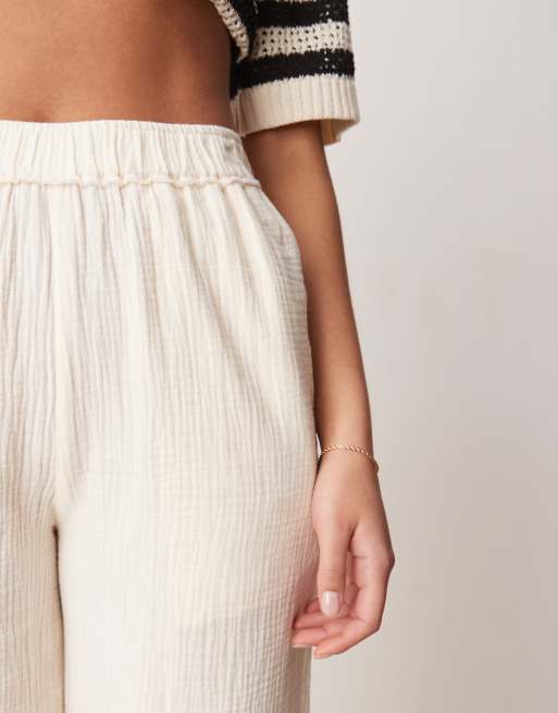 ASOS DESIGN Tall - Broek van kaasdoek met elastische taille en onafgewerkte rand in lichtgeel, 5 van 5