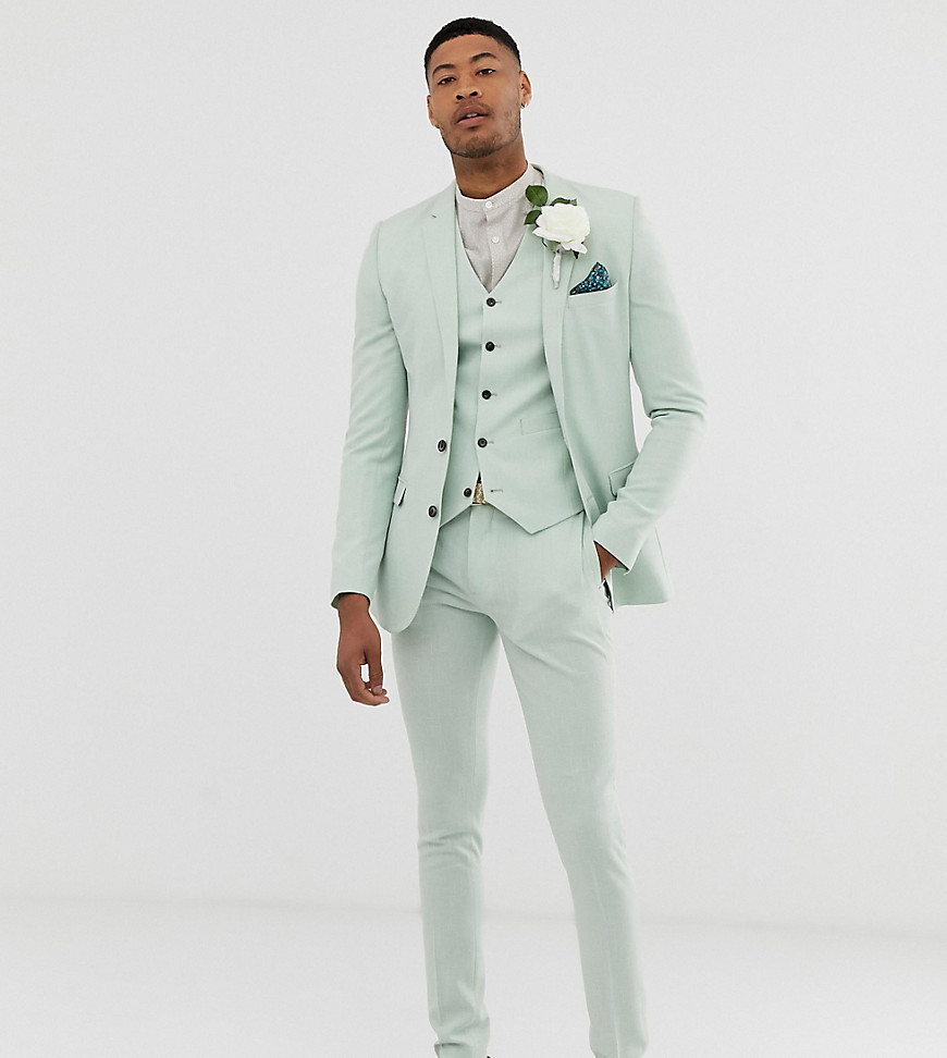 ASOS DESIGN Tall – Bröllop – Gröna rutiga kostymbyxor med supersmal passform