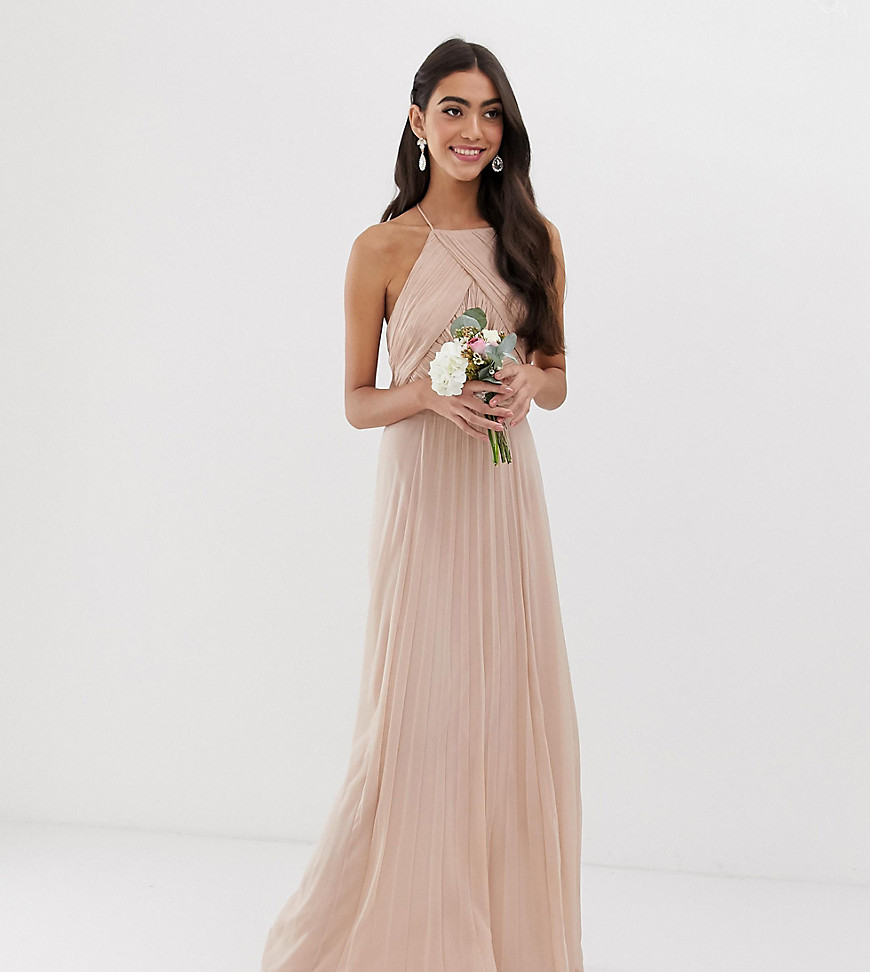 ASOS DESIGN - Tall - Bruidsmeisje - Lange jurk met gerimpeld lijfje-Roze