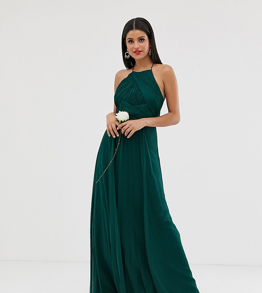 ASOS DESIGN - Tall - Bruidsmeisje - Lange jurk met gerimpeld lijfje-Groen
