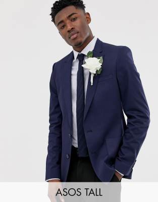 ASOS DESIGN Tall - Enger Hochzeitsblazer aus Baumwolle in Marine - Navy
