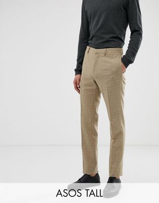 ASOS DESIGN Tall - Bruiloft - Skinny pantalon met kleine steenkleurige ruiten-Kiezelkleurig