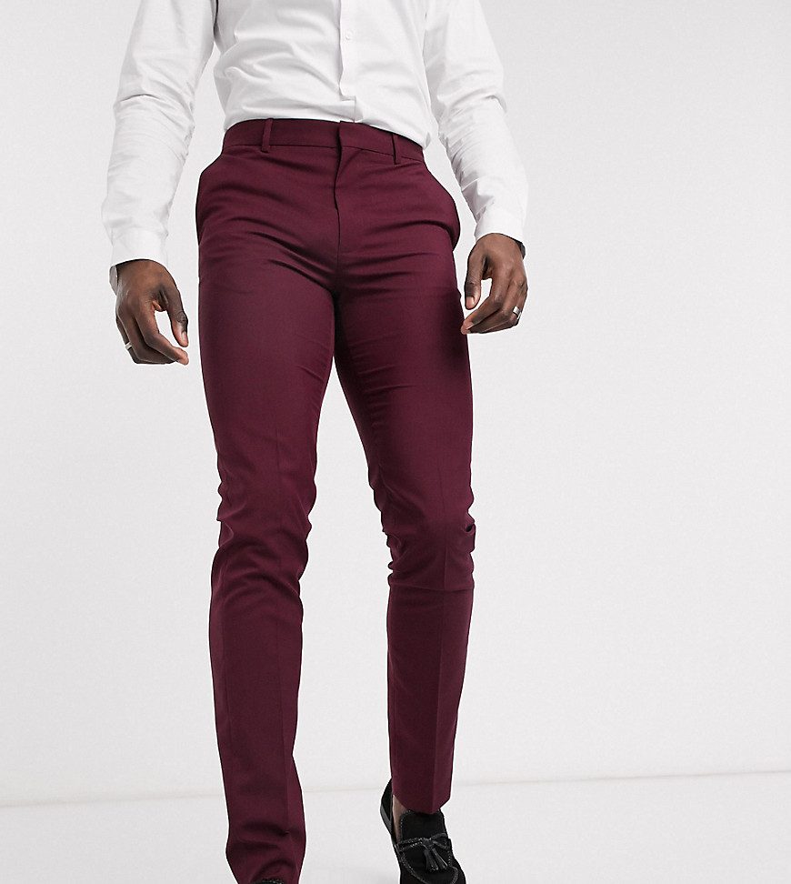 ASOS DESIGN Tall - Bruiloft - Skinny pantalons in bordeauxrood