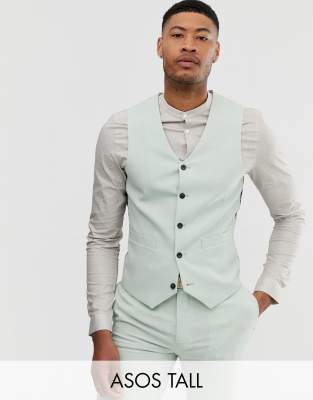 ASOS DESIGN Tall Wedding  Super enge Hochzeitsanzugsweste mit Schraffurmuster in Grün Grün