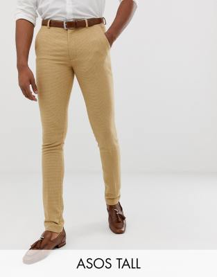 ASOS DESIGN Tall Wedding - Sehr enge, kleinkarierte Anzughose in Stone - Beige