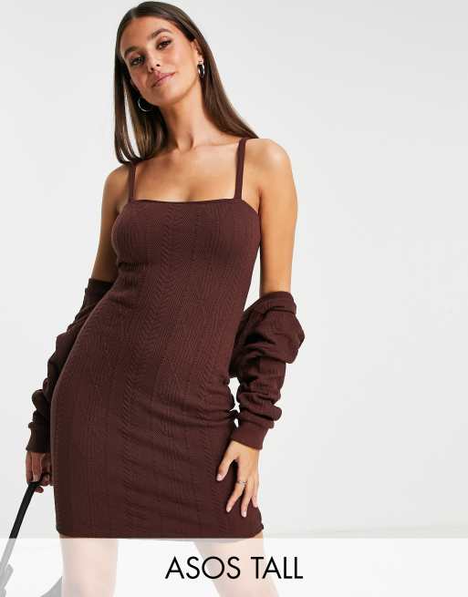 ASOS DESIGN Tall – Brun 2-i-1-miniklänning med kofta