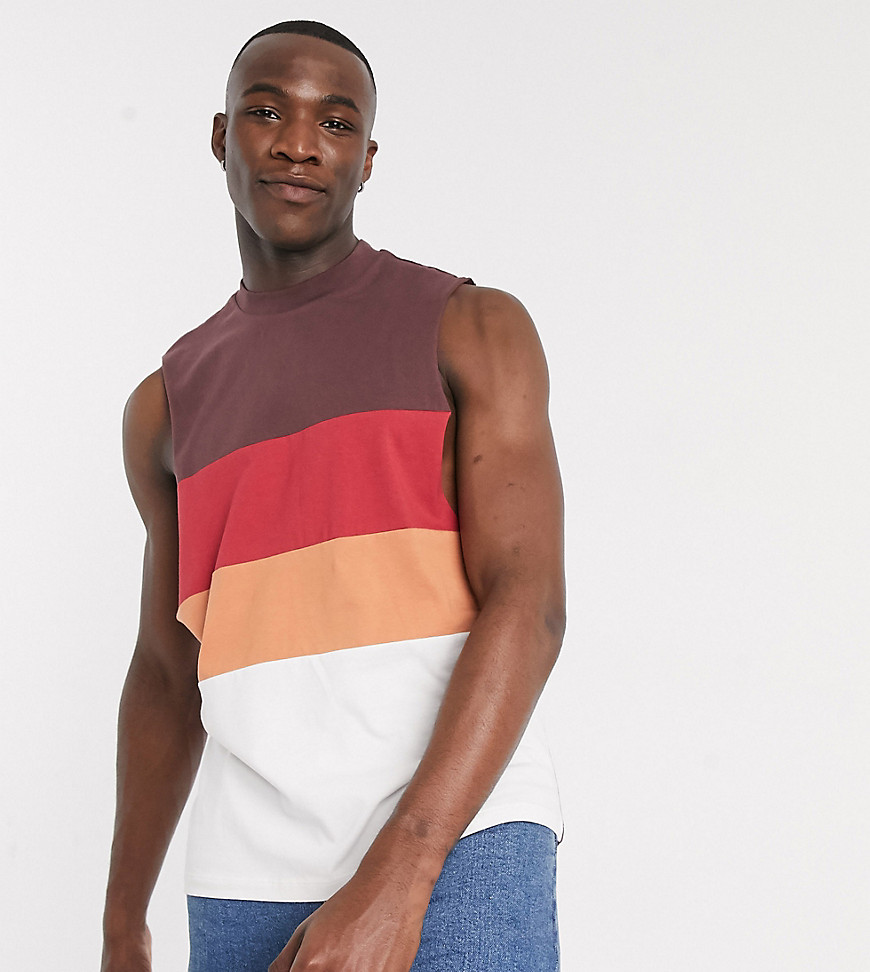 ASOS DESIGN Tall – Brun ärmlös t-shirt i ekologiskt material med blockfärgad design, avslappnad passform och lågt skuret ärmhål