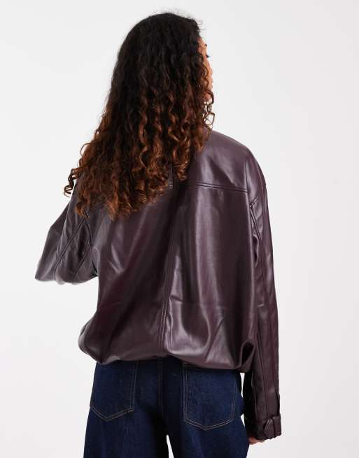 ASOS DESIGN Tall – Brunlila, enkel bomberjacka i läderimitation med ståkrage, 4 av 4