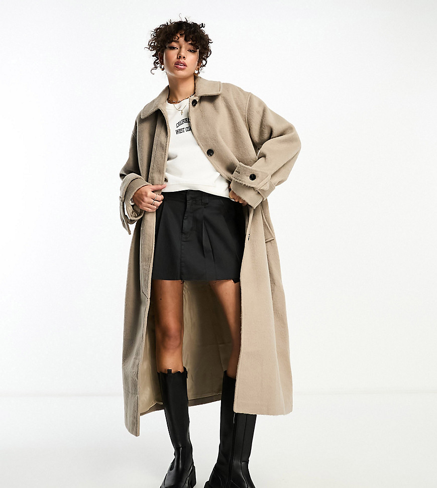 Asos Tall Asos Design Tall Smart Brushed Boyfriend Wool Mix Coat In Mushroom-brown