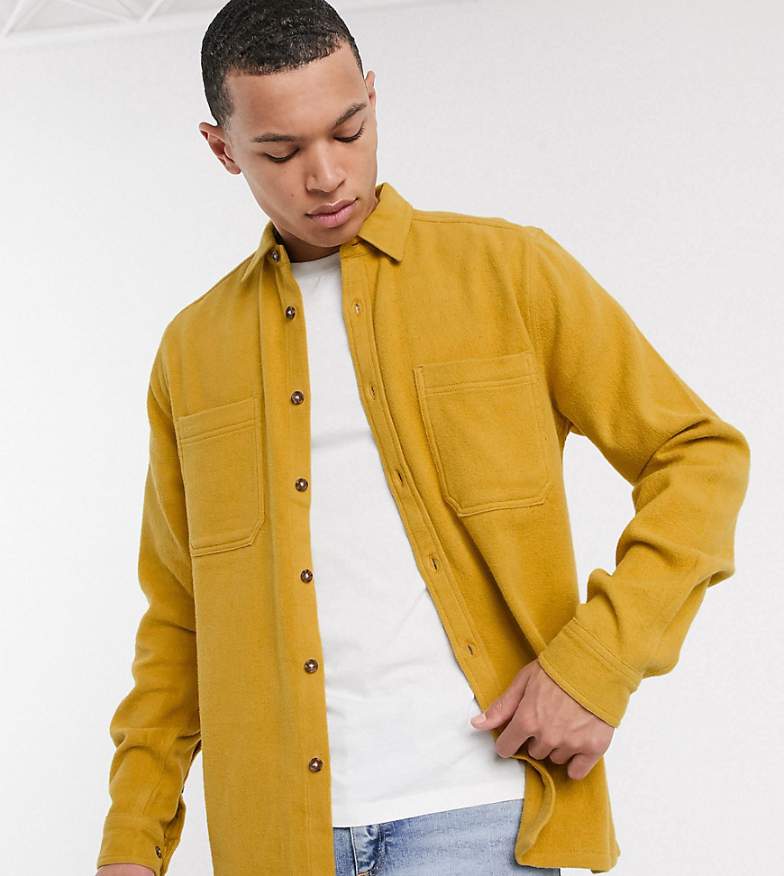 ASOS DESIGN Tall brushed flannel overshirt in mustard-Yellow