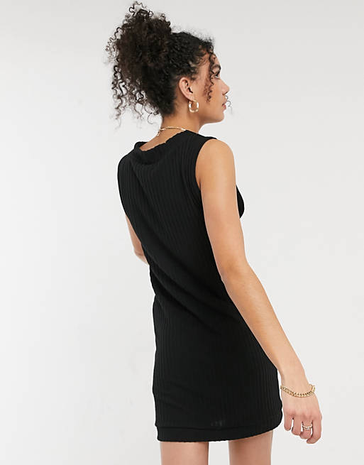  Tall brushed rib sleeveless mini dress in black 
