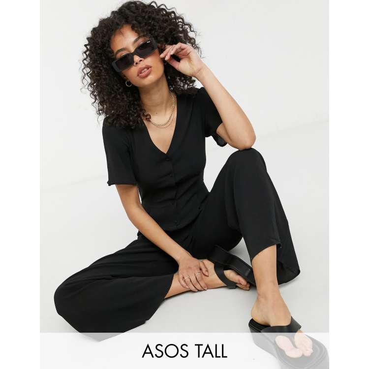 ASOS DESIGN tall bubble crepe short sleeve tea culotte jumpsuit in black ASOS