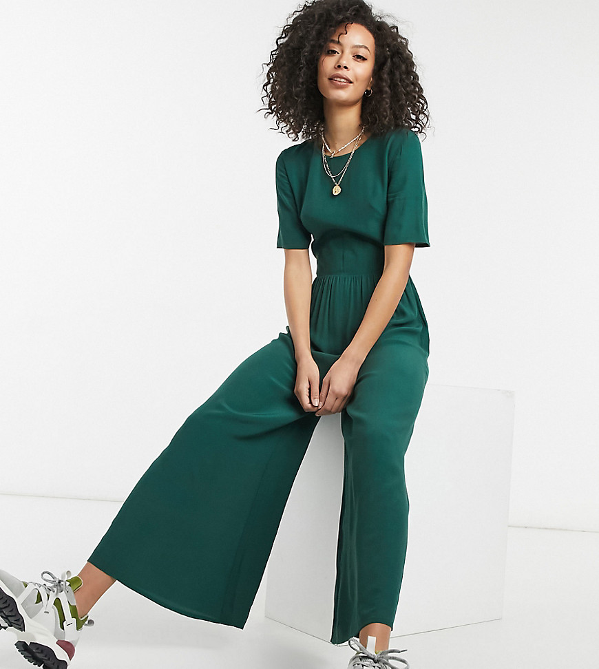 ASOS DESIGN tall button back jumpsuit in forest green