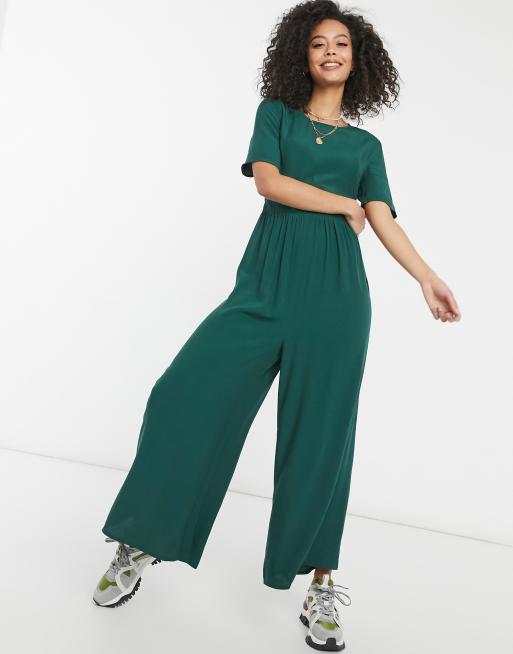 ASOS DESIGN bubble crepe button back long sleeve jumpsuit in