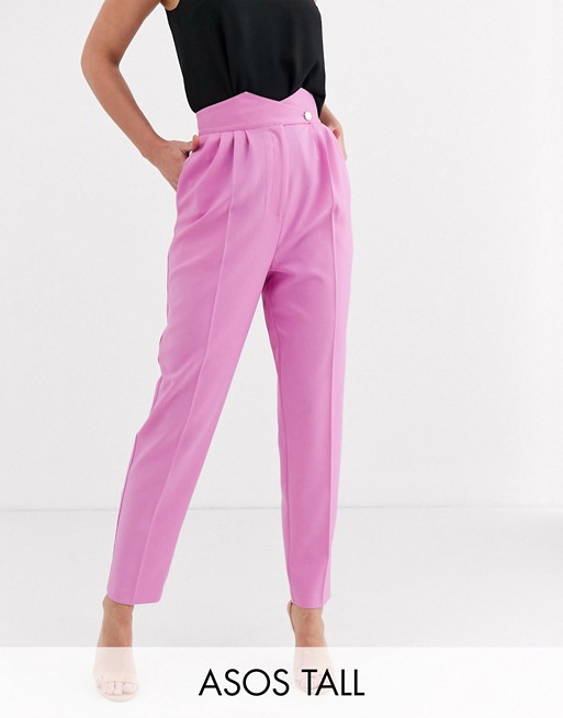 ASOS DESIGN Tall high waist tapered trousers with button detail