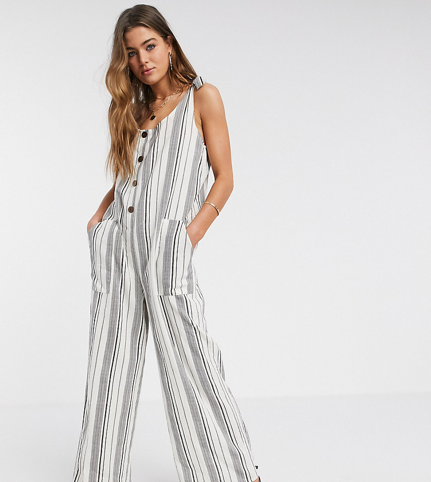 ASOS DESIGN Tall button front dungaree jumpsuit in washed stripe print-Multi