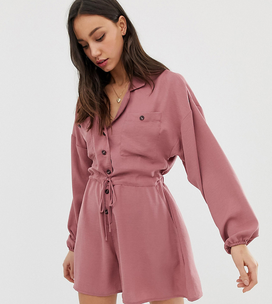 ASOS DESIGN Tall button front slouchy waisted boiler romper-Pink